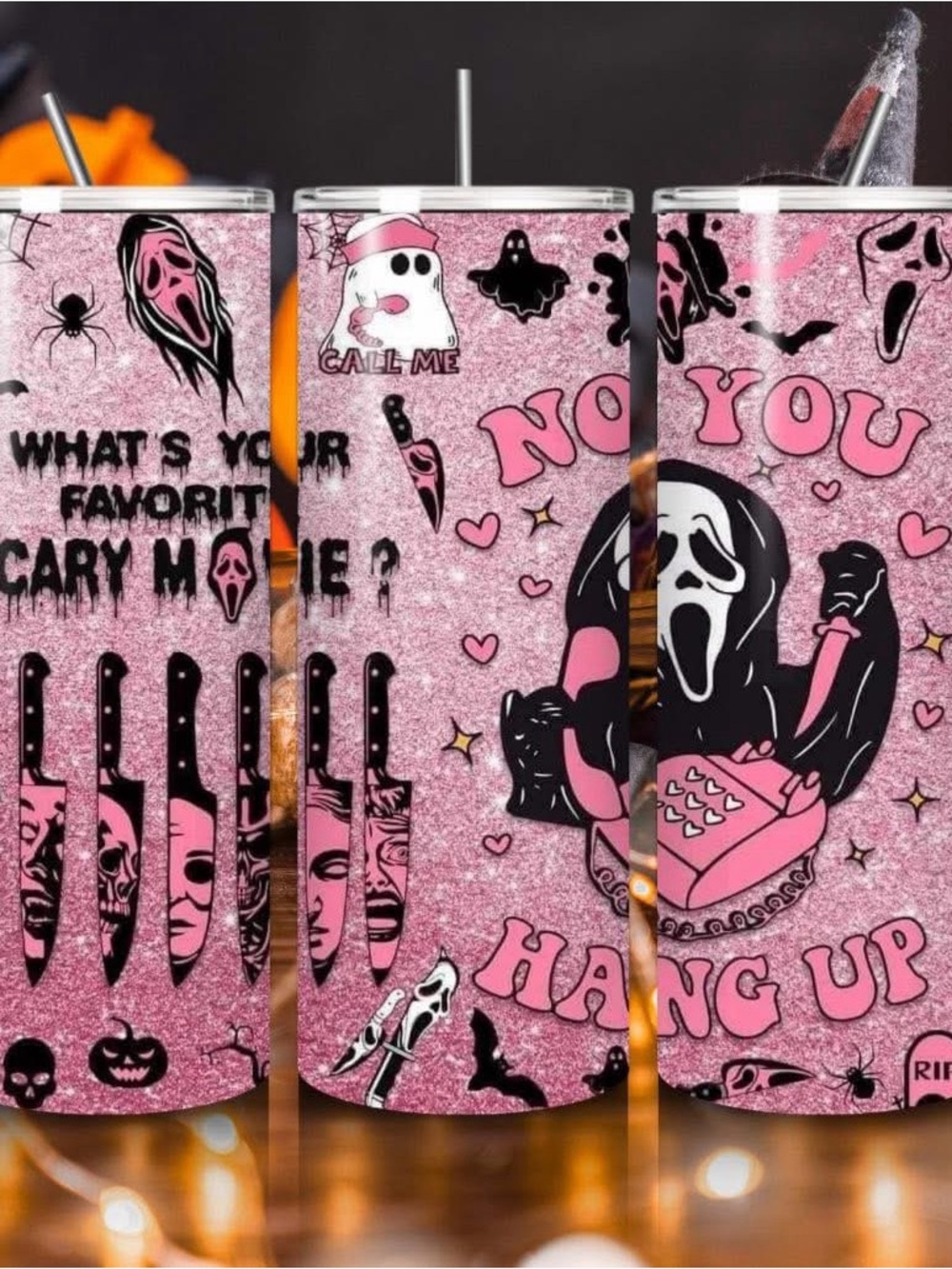 Pink Halloween Scream Tumbler with Spooky Graphic